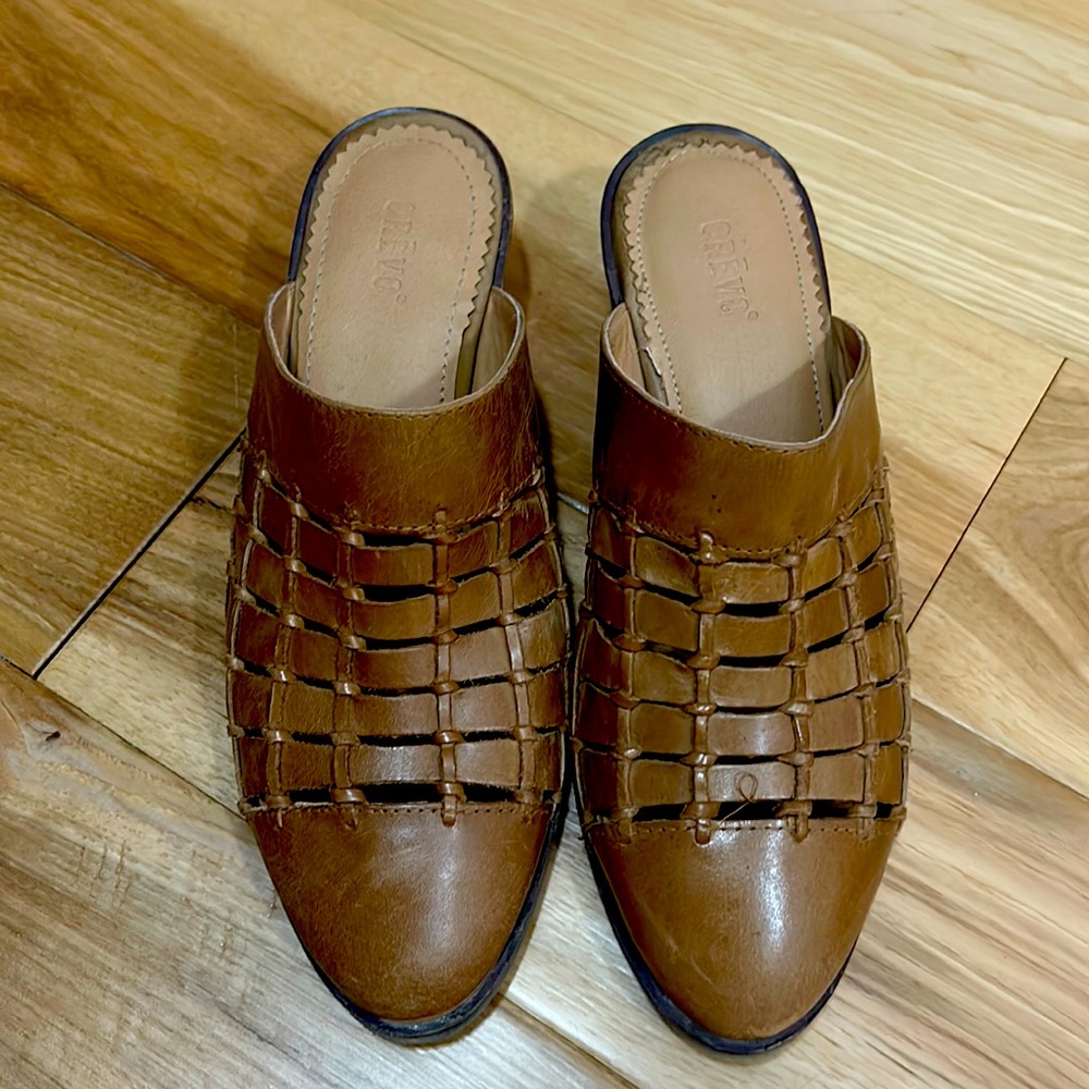 Brown leather slide on booties